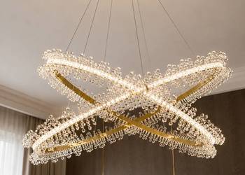Żyrandol kryształowy nowoczesny złoty lampa wisząca dwupiętrowa glamour