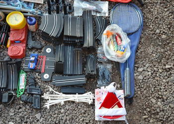 Zabawki, Tor samochodowy, Opiekacz, Wózek, Różności!!