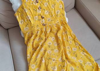 Sukienka krótka żółta lniana bawełniana L XL