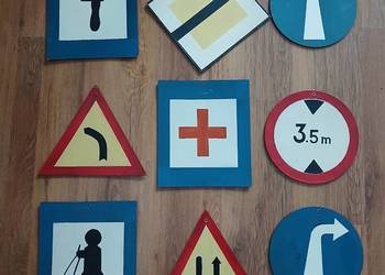 Stare ręcznie malowane znaki drogowe ze szkoły nauki jazdy lata 60-te