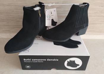 NOWE Buty damskie zamszowe botki CZARNE roz. 38 skóra naturalna Wysyłam