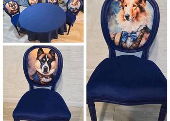 Krzesla stylizowane. Motywem pięknych psów