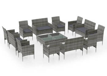 16-cz. zestaw wypoczynkowy do ogrodu poduszki szary rattan PE WM-3095960