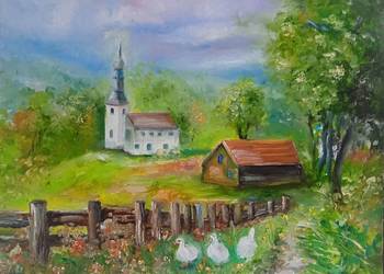 Obraz olejny "Pejzaż wiejski"