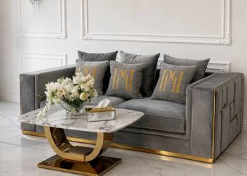 Sofa nowoczesna 3 os. Szara Złota Glamour – Designerska Kanapa