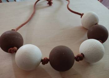 Korale drewniane Boho duże koraliki czekoladowy krem