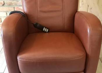 Fotel skórzany rozkładany relax na pilot brązowy (730)