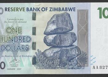 ZIMBABWE 100 DOLARÓW 2007 - AA - STAN UNC