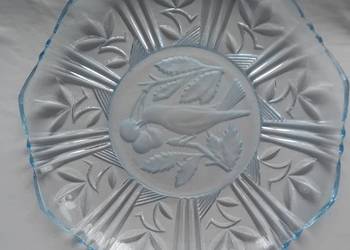 Błękitny talerz - patera art deco, okres międzywojenny. Prawdopod.Hortensja