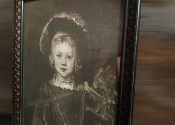 Portret, litografia, reprodukcja z lat 60, Rembrandt, vintage