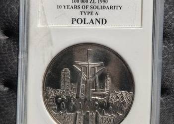 100000 zł solidarność 1990 MS 70 PL