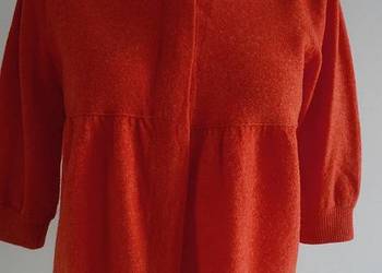 Sweter Kardigan Wełna z Kaszmirem Trapezowy o Krótszym Kroju L