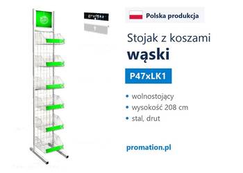 Wąski stojak z koszami jednostronny, regał sklepowy 208 cm P47xLK1