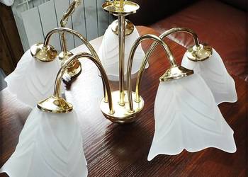 Elegancki Złoty Żyrandol Lampa wisząca sufitowa 5-cio Ramienna Mosiądz
