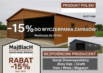 A53-Hala - Wiata Złoty Dąb|Garaż Blaszany|RABAT -15% | PRODUCENT Maj-Blach