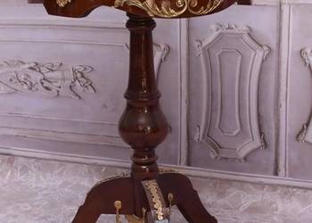 Drewniany Stolik z Marmurowym Blatem - Stół Kwietnik - Barok - Zdobienia