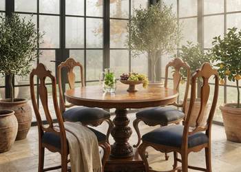 Okrągły STÓŁ + 4 krzesła tapicerowane KOMPLET mebli do JADALNI LUDWIK 80.