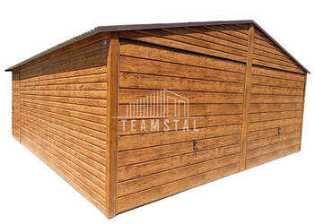 GARAŻ BLASZANY 6m x 6m poziom dwuspad 2x Brama + drzwi TS249