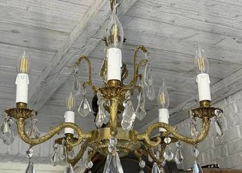 Francuski kryształowy Żyrandol nr. 48 mosiądz Antyk Lampa