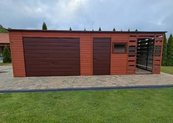 Garaż blaszany 6×5m + zadaszenie 2×5 m- jasny brąz matowy/ ciemnobrązowy ma