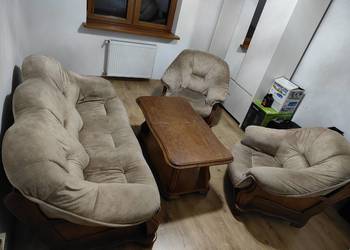 Komplet wypoczynkowy wypoczynek dębowy sofa fotele  fotel kanapa
