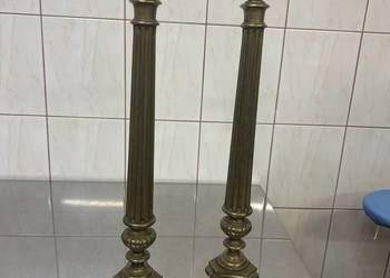 Dwa mosiężne lichtarze Maryja Serce Jezusa 54 cm bdb