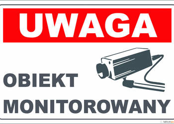 ZNAK TABLICA UWAGA - OBIEKT MONITOROWANY CZERWONA