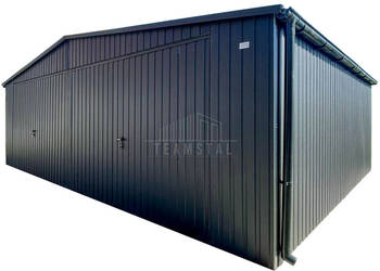 Garaż blaszany 8x6m 2x brama uchylna antracyt dach drzwi rynny TS1324
