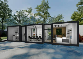 Kontener biurowy, nowoczesny 46,5m2 - całoroczny, RAMA, płyty PIR