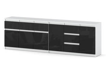 Komoda Z 6 Szufladami Do Salonu Sypialnia Szafka 240cm Biała Czarny Połysk