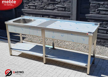 Stół ze zlewem oraz półką na 6 nogach jednokomorowy 2100x600x850 mm