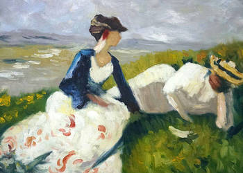 Dwie dziewczyny na górce - Franz Marc