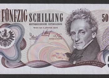 AUSTRIA 50 SCHILLING 1970 - RAIMUND - STAN BANKOWY UNC -