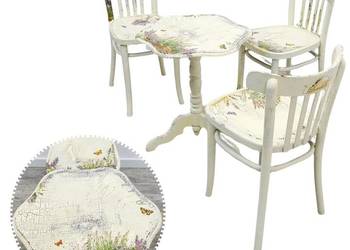 Stół z krzesłami 3 BUKOWY lata 50. VINTAGE styl prowansalski DECOUPAGE écru