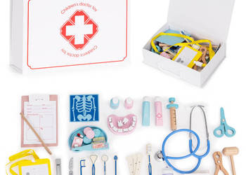 Drewniany zestaw małego lekarza walizka medyczna dla dzieci 34 elementy