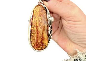 Wisior srebro 925 bursztyn bałtycki rękodzieło unikat