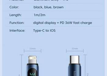 Toocki kabel USB-C do iPhone PD 36W transmisja danych, Light
