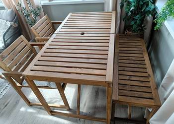 MEBLE drewniane ogrodowe Ikea Nammaro / Stół + 2 krzesła + ławka + poduchy