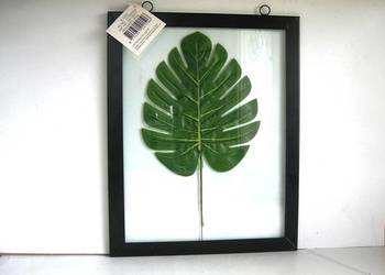 Ramka mała szkło metal z liściem z tworzywa nowa