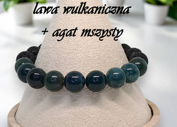 Bransoletka z lawy i agatu, LAWA wulkaniczna, AGAT MSZYSTY #471
