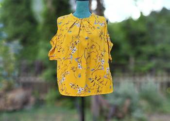 Żółta bluzka floral kwiaty XL 42 cold shoulder off shoulder hiszpanka rośli