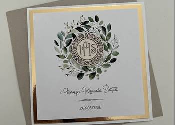 KOMUNIA - zaproszenie ze złotą ramką