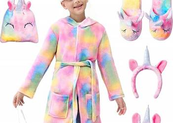 Szlafrok Jednorożec Dziewczęcy + Zestaw Spa Kapcie L 10-12 lat
