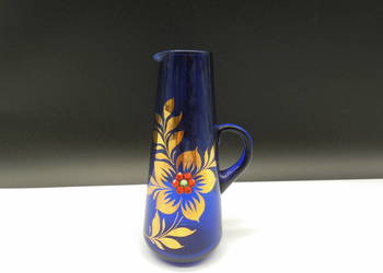 Stylowy szklany wazonik kobaltowy ze złoceniami i cyrkoniami