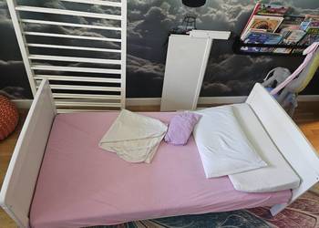 Łóżko łóżeczko dziecięce tapczan 2w1 drewniane białe materac 140x70