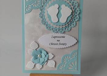 ZAPROSZENIA CHRZEST STOPKI W SERWETCE C6 BŁĘKIT