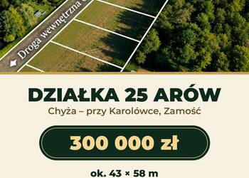 Działka budowlana 25 arów z WZ – Zamość, Karolówka (Chyża)