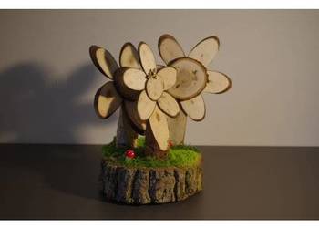 Dekoracja drewniana – kwiaty z plastra drewna, styl rustykalny / handmade