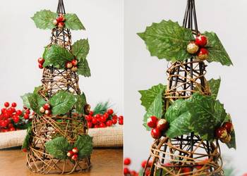 Choinka pleciona ostrokrzew ozdoba świąteczna stroik Boże Narodzenie