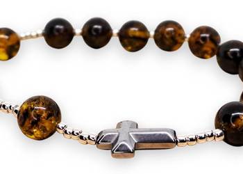 Bransoletka różaniec, dziesiątka różańca z bursztynu, BURSZTYN #1506